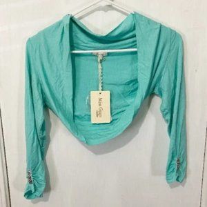 Miss Grant junior ladies 12y turquoise embellished 3/4 sleeve shrug cardigan